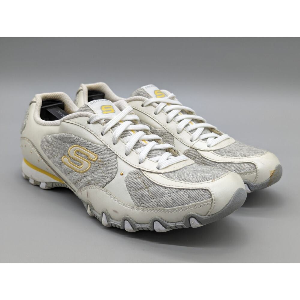 Skechers Bling Quilted Biker Womens Shoes Sneakers White Yellow Size 8.5